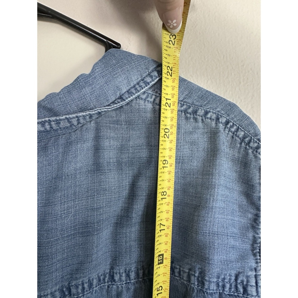 Splendid Denim Chambray Collared Short Sleeve Cropped Blouse Top Size MEDIUM - Picture 16 of 16
